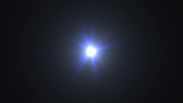 Center blue optical lens flares shine light burst animation art on black abstract background. Lighting lamp rays effect dynamic bright video footage. transition effects and light motion cinematic