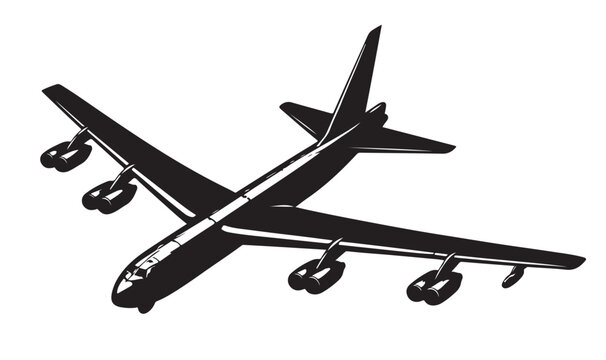 B-52 Bomber Aircraft Silhouette Vector &ndash; Military Strategic Plane Top View, Black 