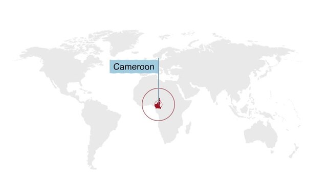 Cameroon Map Location Pointer Animation on World Map