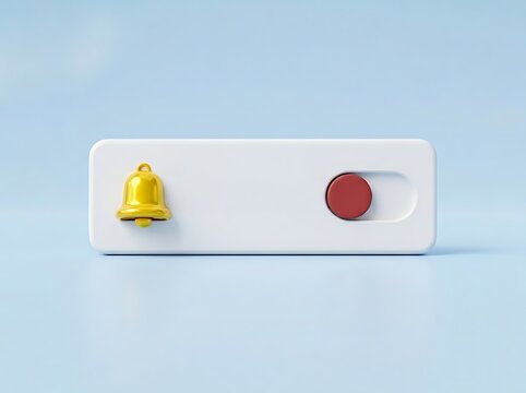 Notification bell icon with red toggle button on white rectangle  notification concept