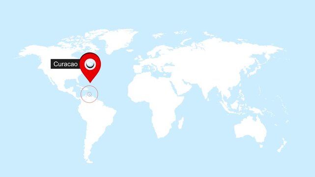 Curacao Map Pin on World Map Animation