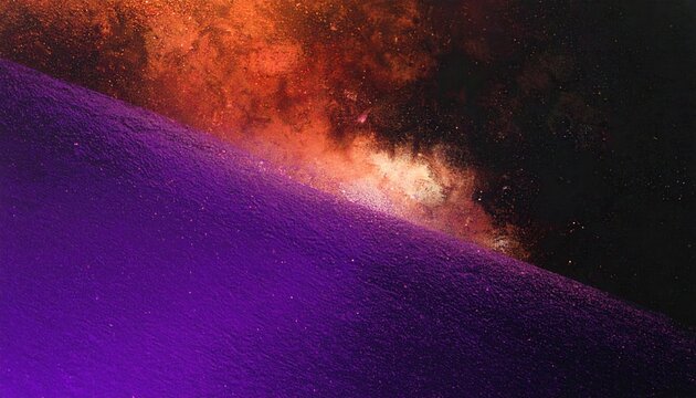 Vue cin&eacute;matique d'une plan&egrave;te violette myst&eacute;rieuse avec une n&eacute;buleuse orange &eacute;clatante et des &eacute;toiles lointaines dans l'espace profond infini.