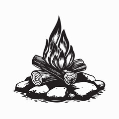 Obraz premium Bonfire with Firewood Retro Camping Vector Design On White Background