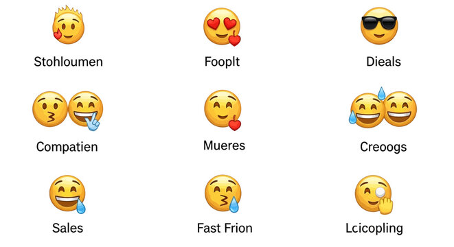 Collection of various emojis with different expressions and reactions on white background
