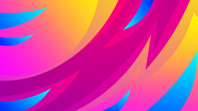 Vivid magenta and blue background with dynamic sharp geometric curves and bright yellow accents for creative projects