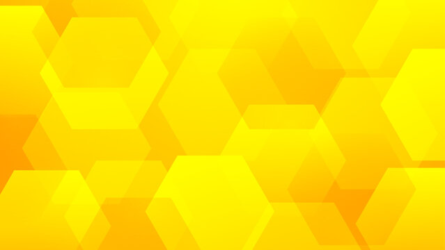 Vibrant yellow and gold abstract background featuring overlapping geometric hexagon shapes and honeycomb patterns for modern design