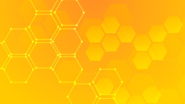Warm orange and yellow abstract background featuring hexagonal shapes for energy technology and scientific research