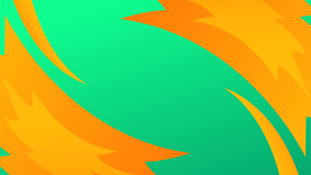 Energetic orange sharp shapes slashing across a vibrant green background with motion effect