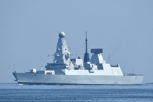 HMS Dauntless Type 45 destroyer of the Royal Navy sailing on Tokyo Bay, Japan