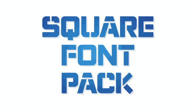 Square font pack with blue block letters on white background for design and typography use
