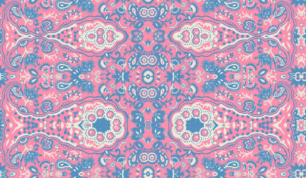 seamless detailed damask bandana tile summer hand drawn print pattern