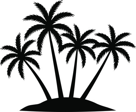 island with six palm trees silhouette