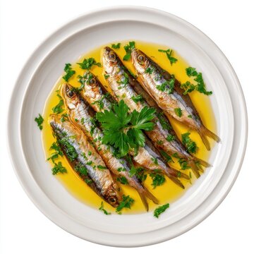 Boquerones en vinagre with marinated anchovies olive oil isolated on a white background