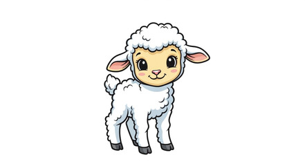 Fototapeta premium Cute cartoon baby sheep standing on white background.