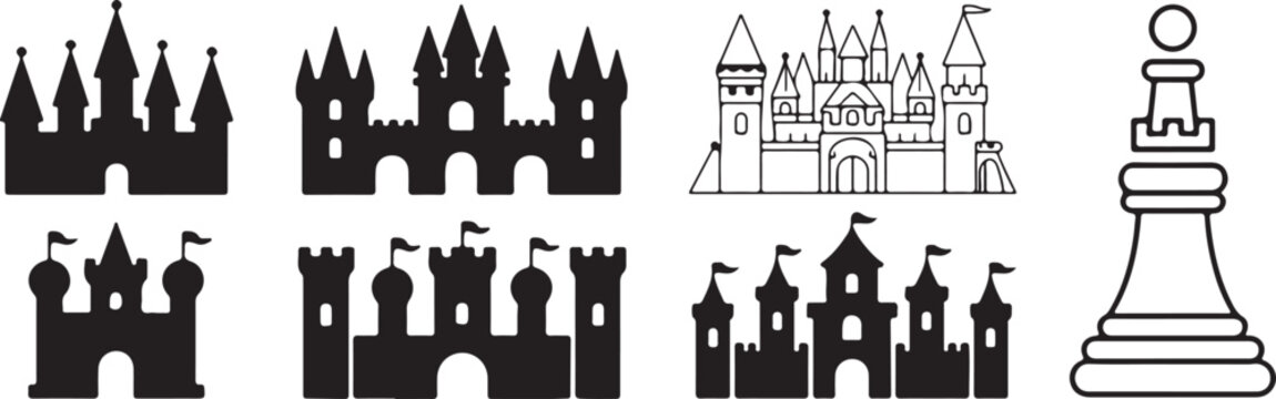 Collection of castle and fortress icons