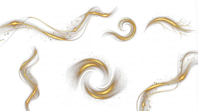 Elegant golden and silver shimmering waves, swirls, and lines with glitter particles.