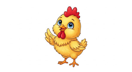 Cute Cartoon Chicken Waving Hello. © Putra
