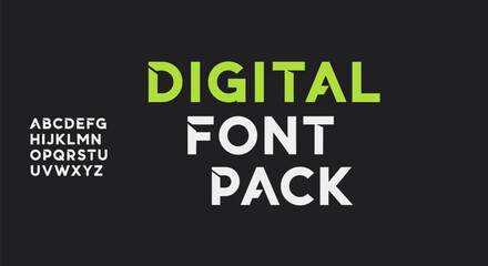 Fototapeta premium Digital font pack with alphabet letters on black background