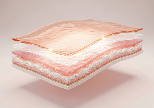 3D illustration of transparent skin layers showing hydration and moisture barrier function