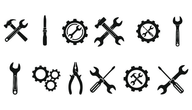 Tools and Service icons set. Wrench, screwdriver and gear icon. Screwdriver and wrench glyph icon. Settings and repair, service sign - stock vector.