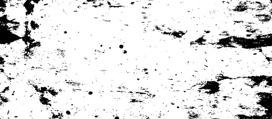 Obraz premium Monochrome grunge texture with black paint splatters and scratches on a white background, abstract distressed overlay effect vector