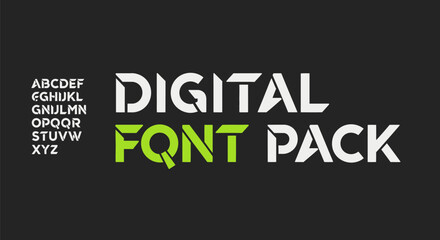Fototapeta premium Digital font pack with alphabet letters on black background