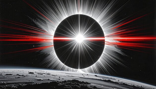 Eclipse solar espectacular en el espacio, fen&oacute;meno astron&oacute;mico, luz c&oacute;smica