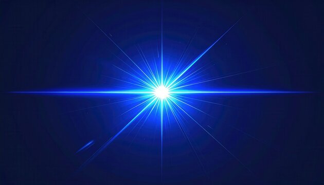 Brillante luz azul con destello de lente y efecto de explosi&oacute;n, concepto de energ&iacute;a digital en espacio oscuro.