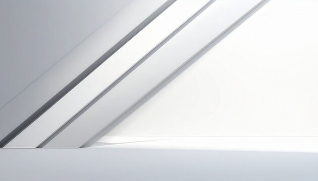 Composici&oacute;n abstracta de l&iacute;neas diagonales y superficies blancas con sombras suaves, creando un espacio minimalista y moderno para fondos y presentaciones.