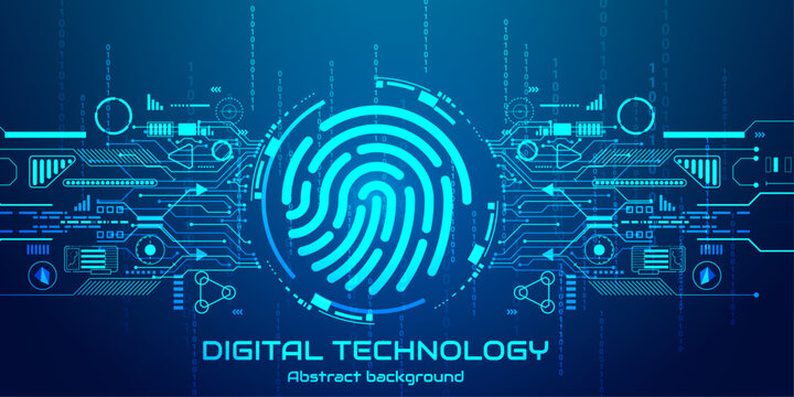 Fingerprint scanning on circuit board. secure system concept with a fingerprint. Cyber security technology concept abstract background futuristic Hi-tech style. Vector and Illustration.
