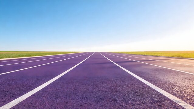 Purple running track under blue sky