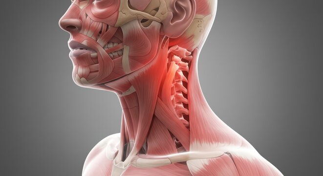Human anatomy neck muscles exposed.