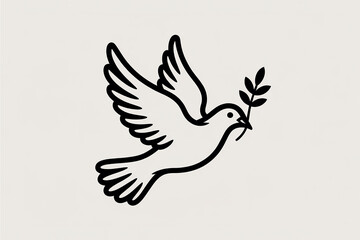 Fototapeta premium A dove flies freely outdoors with a leafy branch in its beak.