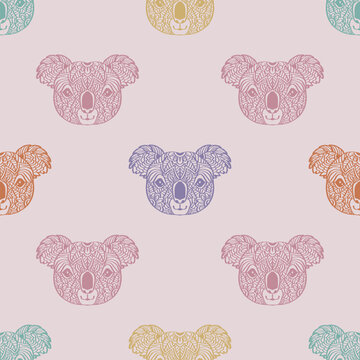 Seamless pattern with koala. Hand drawn vector illustration.