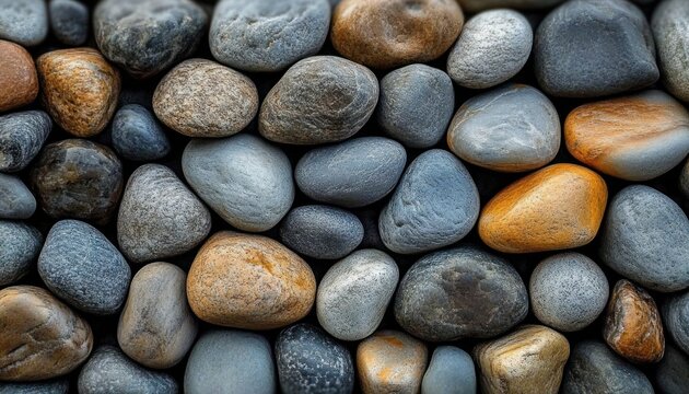 close-up of smooth rounded pebbles in gray and warm brown tones evoking calm and grounding