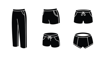 Naklejka premium Various styles of shorts and pants depicted as a flat silhouette