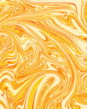 Abstract pastel liquid marble background with orange yellow fluid swirl texture