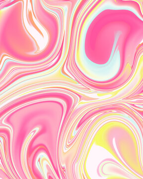 Abstract pink pastel liquid marble textured background with pink yellow fluid swirl texture