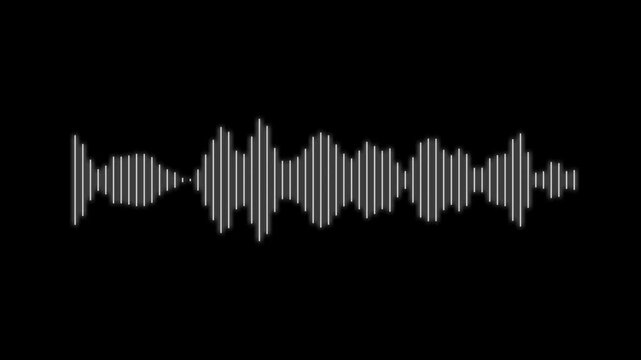 Clean white audio waveform equalizer animation with soft glow on transparent background, seamless 4K loop, perfect for minimal design, UI, presentations and modern visuals. alpha channel