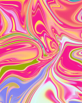 Abstract pink pastel liquid marble textured background with pink yellow fluid swirl texture