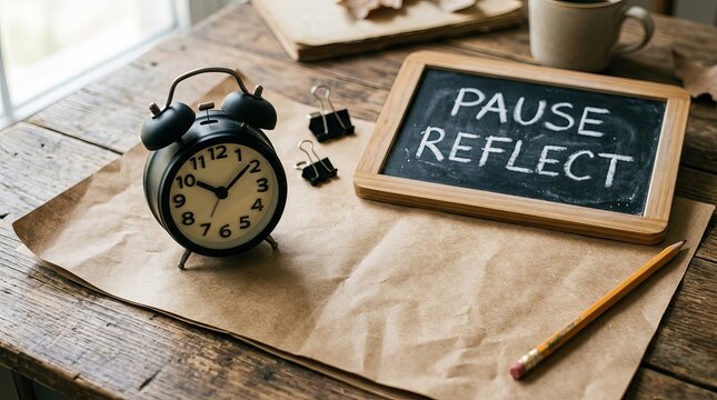 This composition symbolizes the importance of taking a mindful break and engaging in deep thought.