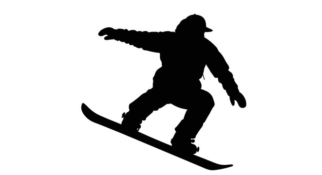 Snowboarder mid air performing a trick a striking black silhouette