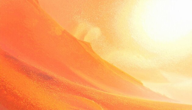 Abstrakte Darstellung einer gl&uuml;henden W&uuml;stenlandschaft mit sanften Sandd&uuml;nen unter einer strahlenden, hei&szlig;en Mittagssonne in warmen Oranget&ouml;nen.