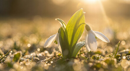 Obraz premium A snowdrop in the morning sun