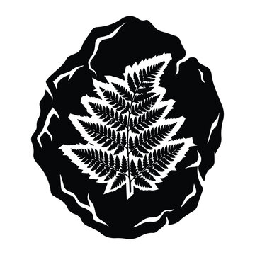 Fern Imprint Fossil Shape Icon Silhouette Vector black design on a white background