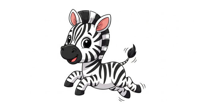 Cute cartoon zebra running with joy and energy.