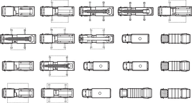 Detailed and technical architectural blueprints of various building layouts, providing a comprehensive overview of construction plans.