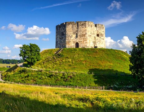 Cliffords Tower, a historical landmark in York, England on a sunny day