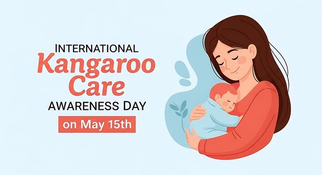 International kangaroo care awareness day graphic with mother and newborn baby