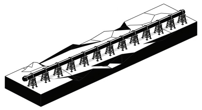 Long elevated railway trestle bridge structure model.